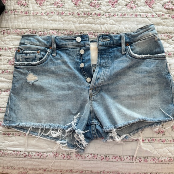 MOTHER Light Blue Distressed Denim Cutoff Shorts - Picture 2 of 4